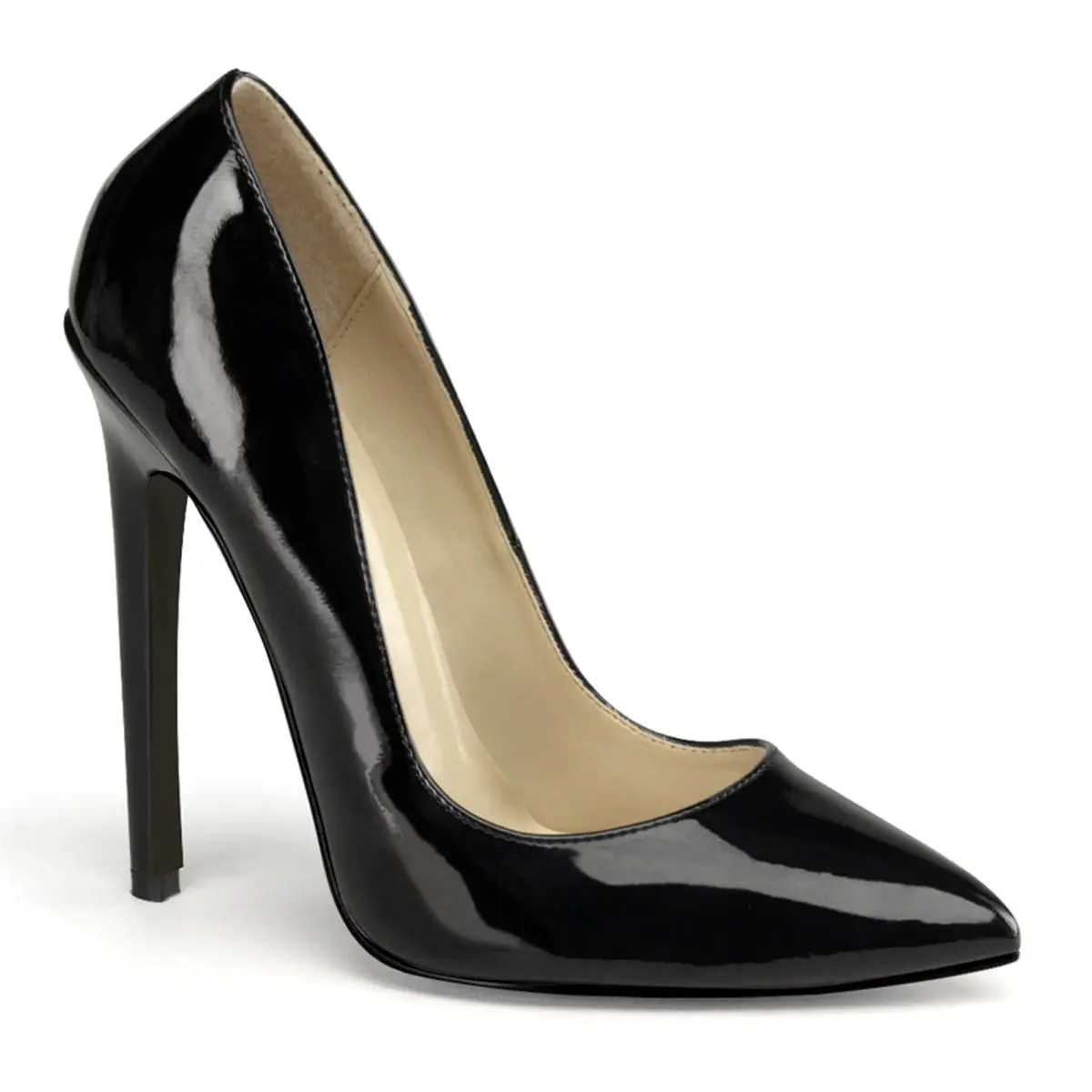 Women's Black Shoes, Elegant Pointed Toe Patent Pumps with a 5 in Stiletto High Heel, Chic True to Size Dress Shoes