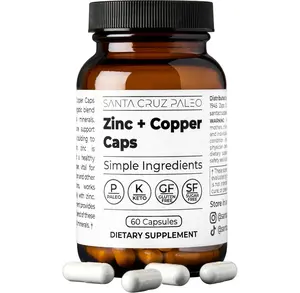 Santa Cruz Paleo, Zinc & Copper Mineral Supplement, High Absorption Formula, Zinc Supplement for Skin & Hair, L Methionine, Copper Gluconate, Trace Minerals, Gluten Free, Keto, Paleo, 60 Capsules