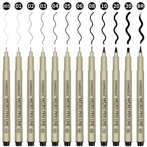 CHARSOCO Black Micro Pens, 12 Sizes in 0.23mm - 5mm, Waterproof Archival Ink, Fine Point Pen for Artist Illustration, Sketching, Anime, Manga and Technical Drawing