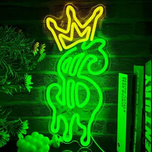 "GET RICH" LED Neon Sign with Crown, Money Themed Neon Light for Wall Decor, USB Powered Aesthetic Neon Lamp for Bank Office, Finance Room, Bedroom, Game Room ,Bar, Cool Hustle Culture Decor for Financial Spaces , Young Adults
