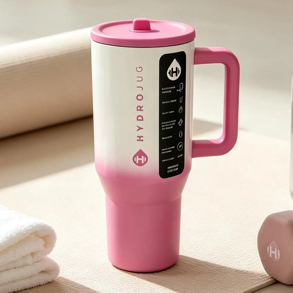 32oz Pink Ombre HydroJug BPA-Free Stainless Steel Vacuum Flask - Car Cup Holder-Friendly Travel Drinkware