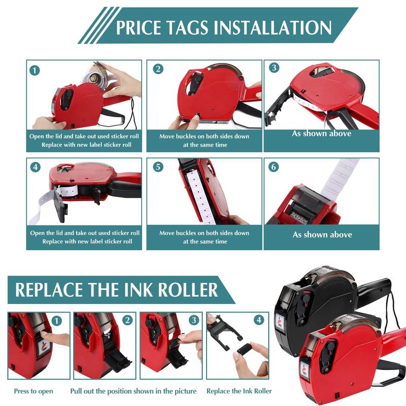 Price Tagger Kit, 1 Set Price Tag Gun with 5000 Blank White Labels & 3 Ink Refills, Label Maker for Office, Retail, Garage, Moving