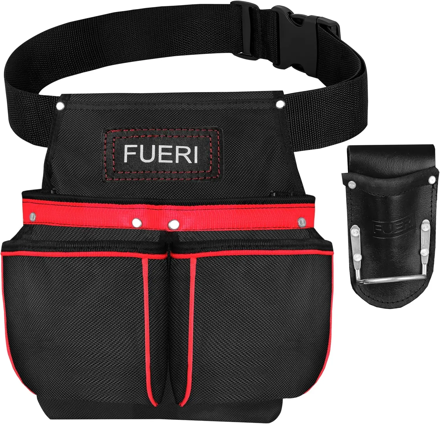 FUERI Cordura 11-Pocket Power Tool Belt, Tool Bag with Custom Fit Belt - 2.2lb Durable Clip-On, Detachable Hammer Holder, Chisel Pouch Access for Tradesmen, Ideal for Carpentry, Framing Tasks