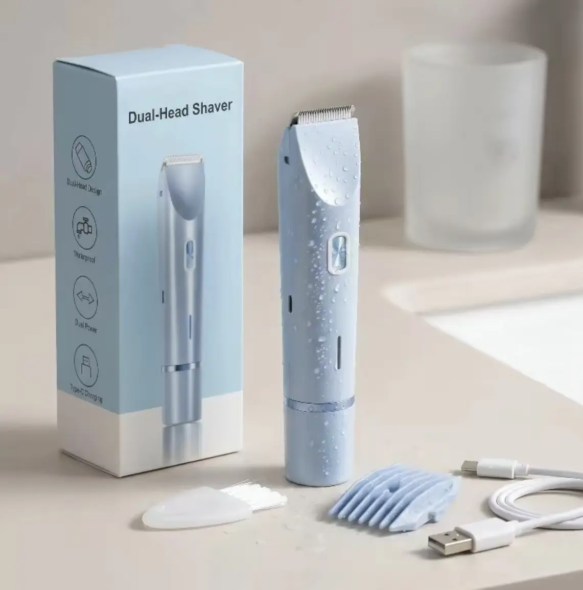 Electric Shaver & Bikini Trimmer 2-in-1, Rechargeable Body Hair Remover with Dual Heads, IPX7 Waterproof Wet Dry Razor, USB-C Charging, Removable Washable Head for Legs, Underarms & Body, Sensitive Skin, Abs Plastic, High Capacity, Painless Shave