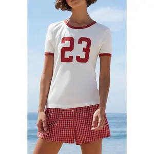 John Galt Women's White Hailie 23 Ringer T-Shirt - Multicolor