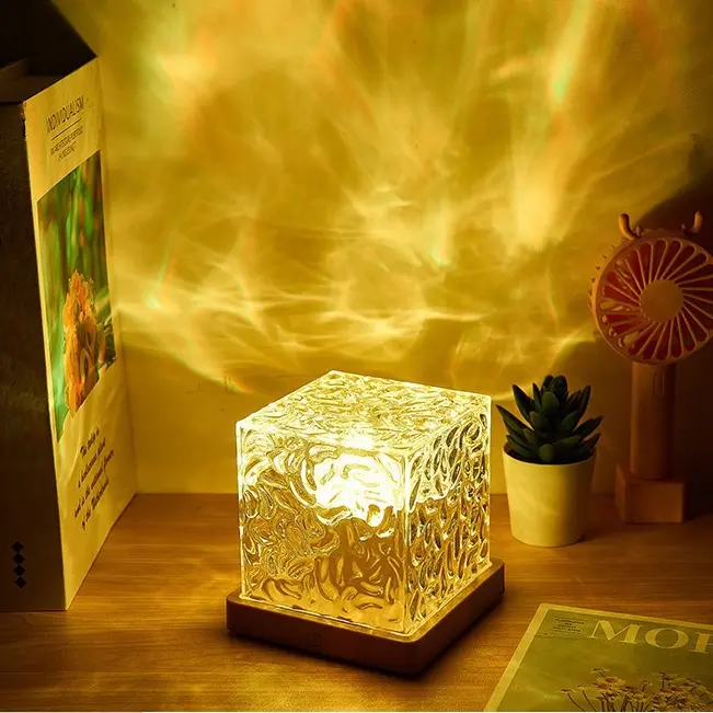 Rechargeable Shower Lamp, 16-Color Ocean Wave Projector with Remote, Dimmable Waterproof Rotating Flame Water Ripple Light for Bathroom Bedroom Decor