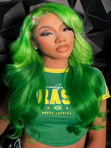 Ombre Green Synthetic Lace Front Wig Green Wig Natural Hairline Long Wavy Side Part Wigs For Women Long Wavy Hair Cosplay Wigs Synthetic Material Wigs Synthetic Fiber Wig