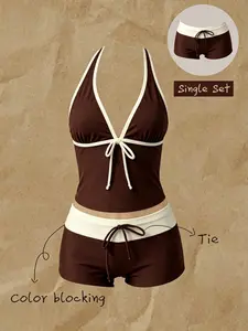 2026 New Summer Women's Two-Piece Plaid Bikini Set, Retro Sportswear, Perfect for Pool Parties and Luxury Beach Vacations