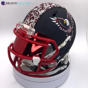America Inspired Mini Football Helmet - Red Crystals, Facemask, Visor, Eagle, Navy Base