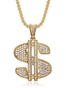 Large Dollar Pendant Necklace with Cuban Chain, Fashion Jewelry Accessory, Perfect Gift for Him Her, Unisex Party Style, Cuban Link Necklace