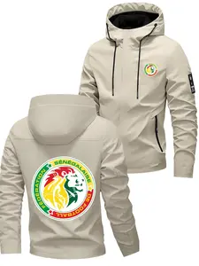 Sports Style Men's Senegal Football Federation Badge Printed Hooded Jacket for Sports Events and Casual Daily Wear