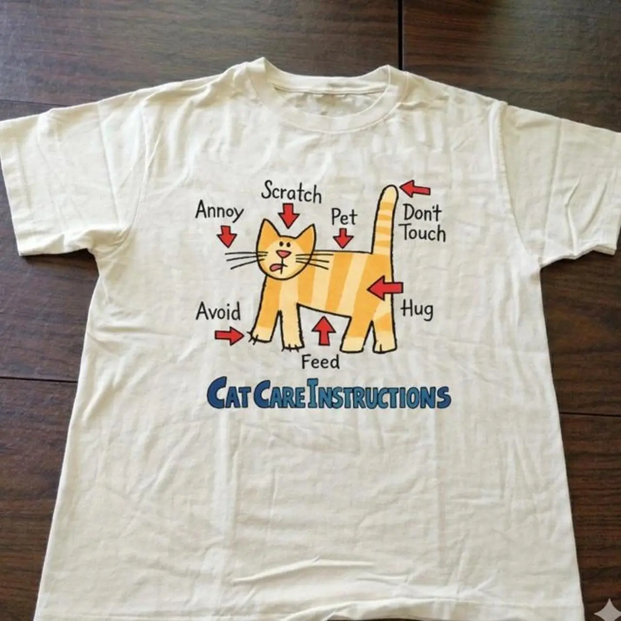 Funny Cat Care Instructions Shirt, Cute Cat Lover Graphic Tee, Cat Mom Gift, Cat Dad Shirt, Funny Pet Owner T-Shirt, Unisex Vintage Cat Tee Womenswear Cotton