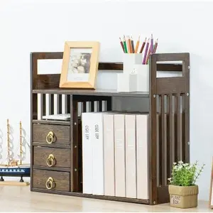 Bamboo Desktop Bookshelf with 3 Drawers - Ideal Tabletop Storage