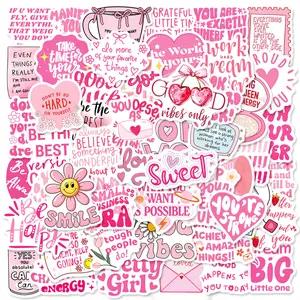 50pcs Pink Inspirational English Series Graffiti Stickers Suitable for Suitcases, Mobile Phone Cases, Laptops, Helmets, Skateboards Waterproof Decoration DIY Creative Stickers Funny Stickers