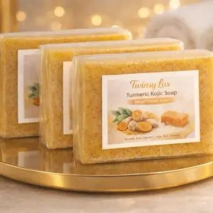 Lemon Turmeric & Kojic Acid Soap 4 oz Bar - Brightening for Dark Spots, Acne Reduction & Skin Cleansing with Vitamin C Honey Glow - Non-Irritating Formula for Sensitive Skin