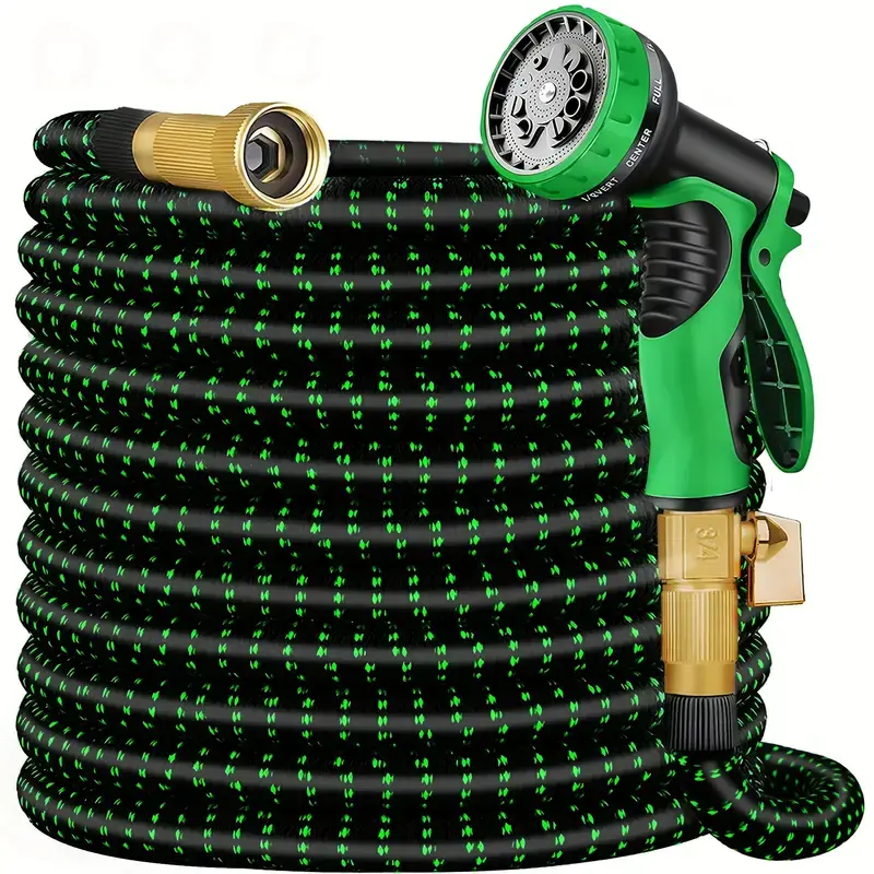 100ft Heavy Duty Rubber Garden Hose with 10 Function High Pressure Nozzle, Solid Brass Leak-Proof 3/4 Connections