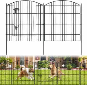 No Dig Decorative Garden Fence with Gate 32in(H) x 22ft(L), 9 Panels+1 Gate+11 Stakes, Rustproof Metal Animal Barrier, Temporary Dog Fencing Outdoor for Yard, Patio, Flower Bed, Landscape