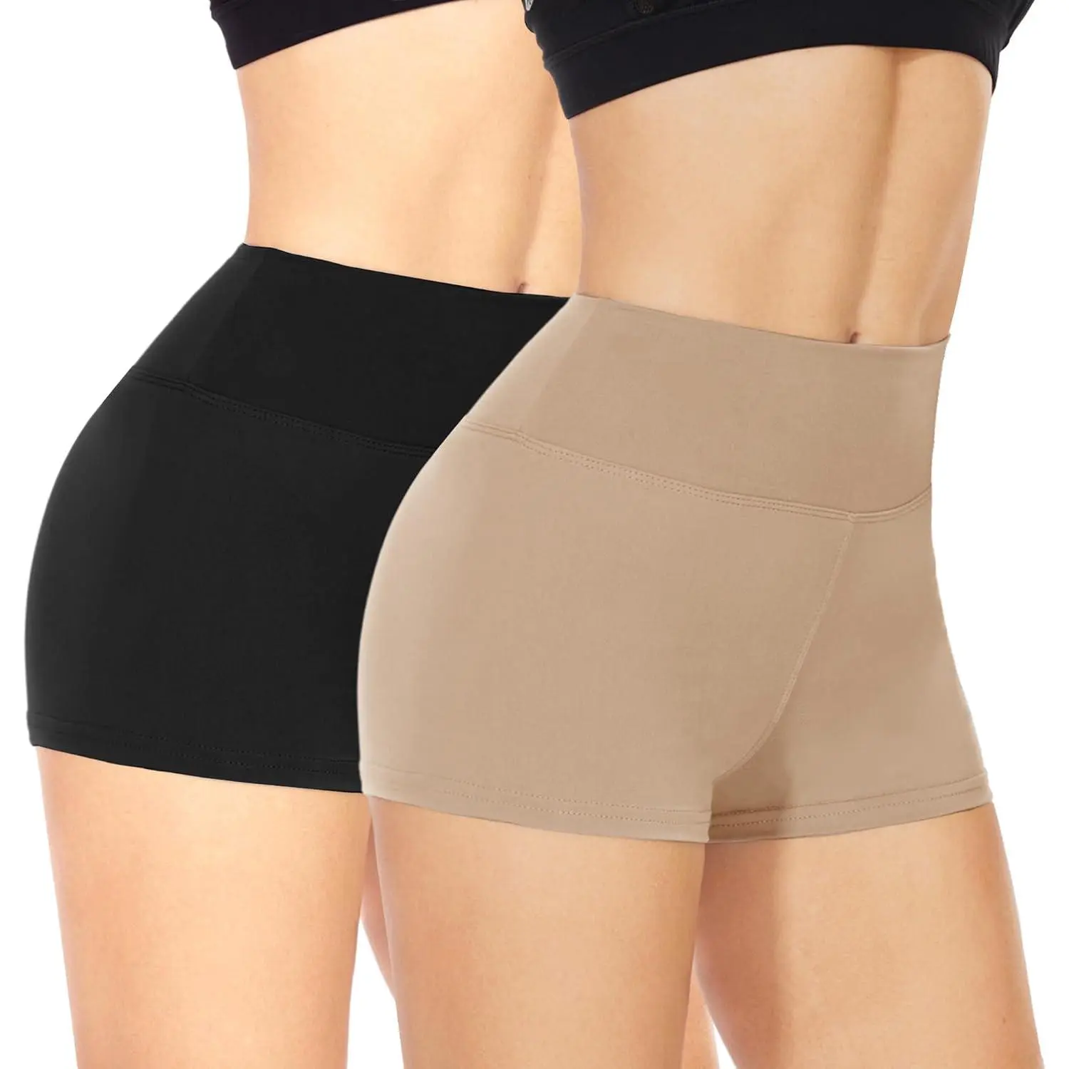 Women's High-Rise 2-Pack Biker Shorts - Female Universal Spandex Blend Multi-Size (3"/5"/8" in) Black Sports Shorts for Yoga, Workout