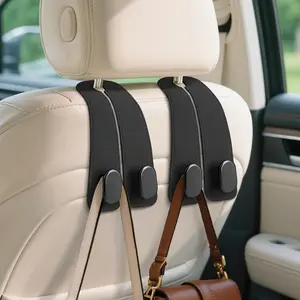 2026 Hidden Double Hooks for Car Seat Backs Purse Hook for Car - Universal Premium Stitched Leather and Aluminum-Magnesium Alloy Double Car Seat Back Storage Hook for Purses, Handbags, Bags 2pcs