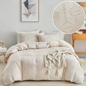 Khaki tufted decorative duvet cover set, 2/3 piece set, 3D flower pattern, 9 sizes, soft and breathable washable polyester material, high-quality bedding set, hotel quality, durable farmhouse bedroom decoration, can be used as a gift.