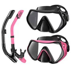 2 pcs/Black&Pink Dry Snorkel Set, 180° Panoramic Wide Angle, Anti-fog Scuba Diving Mask, Professional Snorkeling Equipment, Free Breathing, Swimming, Diving Snorkeling Equipment, Suitable for Adults (Ages 18+) Men and Women Snorkeling Equipment