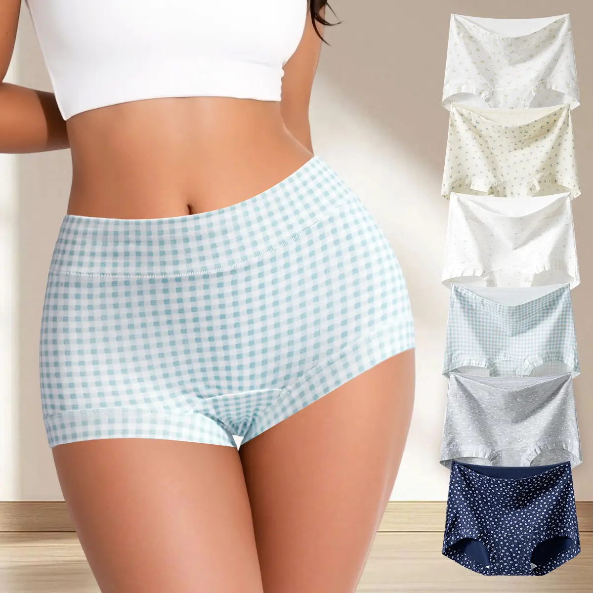 Hotcom Women's High Waist Cotton Panties, 6-Pack Basic Briefs, Soft Breathable Lingerie with Comfortable Fit for Everyday & Bridal Wear