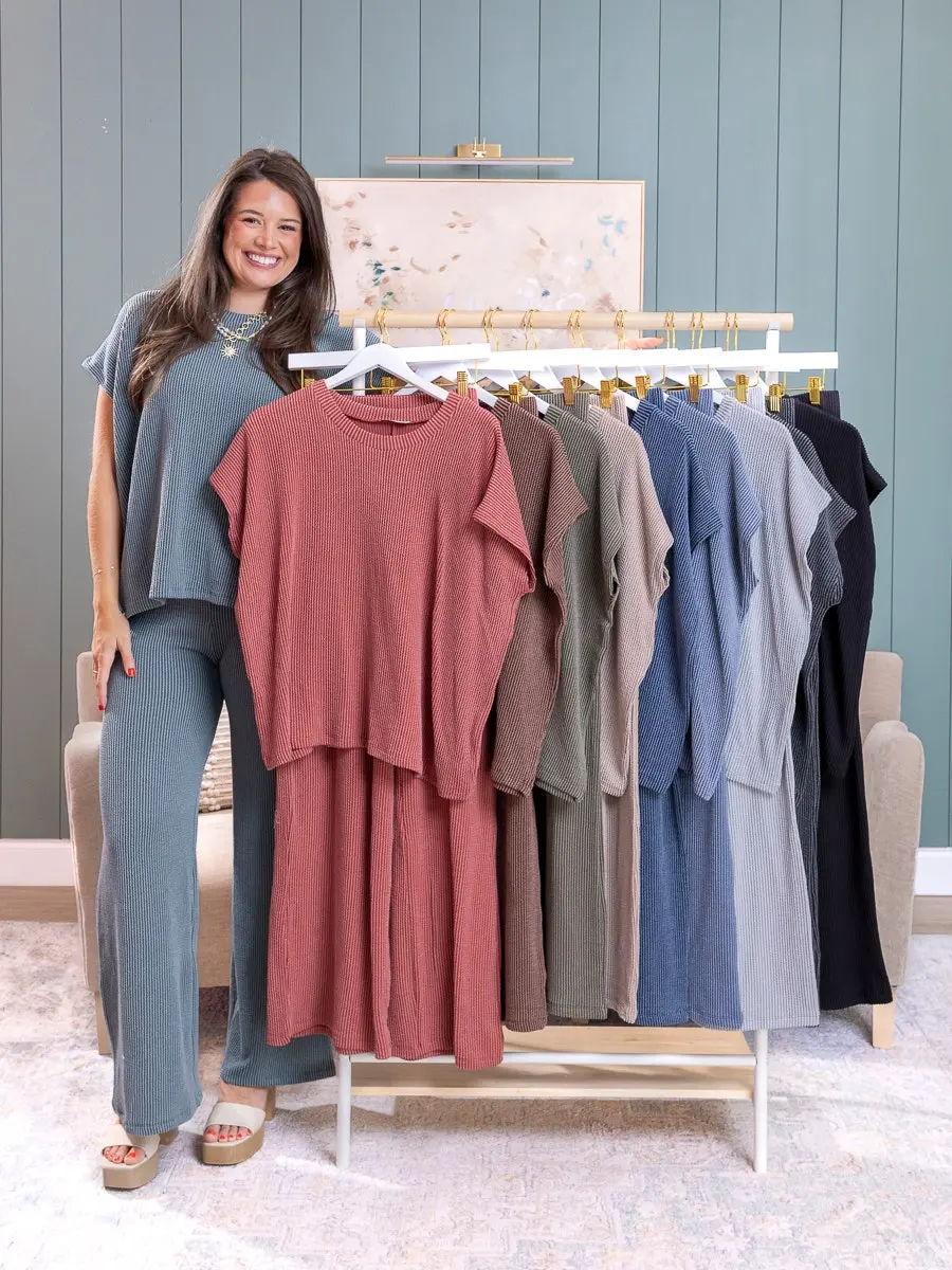 Zenana Raised Rib Relaxed Top and Pants Set | S-L