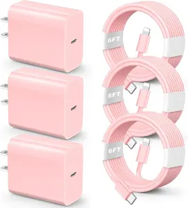 for iPhone Charger Fast Charging,【MFi Certified】 3 Pack 20W PD USB C Wall Charger Adapter with 6FT USB C to lightning Fast Charging Cable Compatible for iPhone 14/13/12/11/Pro/Pro Max/Xs/Xr/X, Pink