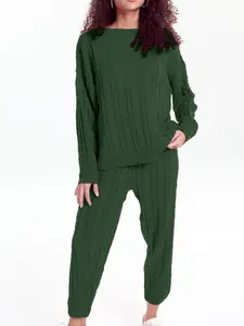 Two-Piece Set for Autumn and Winter, Long Sleeve Pullover Sweater with Knit Long Pants, Casual Minimalist for Everyday Wear