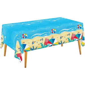 Beach Theme Party Supplies Summer Pool Disposable Plastic Waterproof Table Cover for Hawaiian Party Birthday Decorations, 3 Pack 54X108inch
