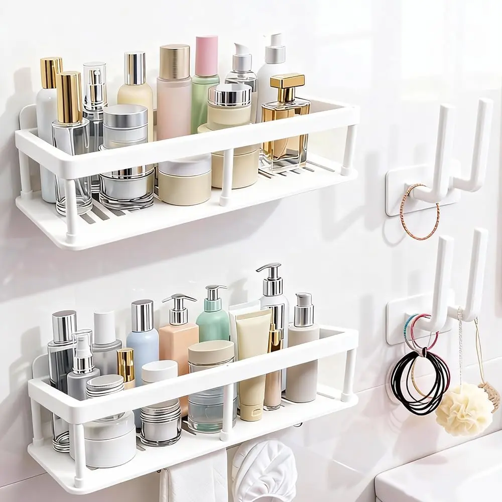Wall-Mounted Floating Shelves Set of 2/4 Pieces White No Drill Damage-Free Mounting Removable Storage Shelf for Living Room Kitchen Bathroom Maximize Wall Space
