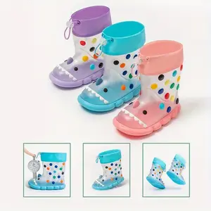 Children's Shark Pattern Drawstring Rain Boots Rubber Material Waterproof Leakproof Non-Slip Sole Stable Walking in the Rain Drawstring Adjustable Tightness to Prevent Water Inflow Unisex Baby and Toddler Comfortable Durable Rain Boots