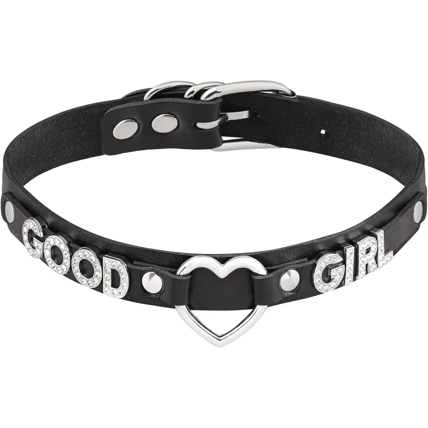 Gothic Punk Heart Letter Choker,  Black Choker, Black PU Leather Chocker , Gothic Goth Necklace, Halloween   for Women