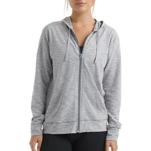 womens Slub Knit Full-zip Hoodie, Textured Cotton Zip-up T-shirt Hoodie for Women