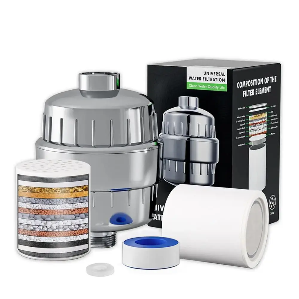 Universal 15-level Shower Heads Set (1 Set), Bathroom Gadgets, Durable & Practical Shower Head Filter for Removing Chlorine, Shower Filter Replacement