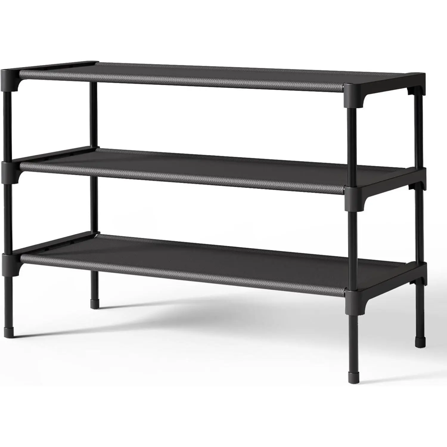 [New deal] - Shoe Rack - Non-Woven Shoe Rack Shelf, Shoe Organizer for Closet, Entryway, Garage & Corridor, Stackable Shoe Shelves, 27.5" Wide - 3 Tier, Black