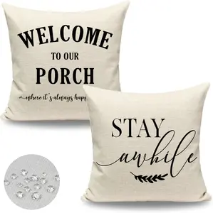 Welcome to Our Porch Stay Awhile Pillows Outdoor Pillow Covers 18x18 Waterproof Set of 2 Farmhouse Porch Decor Patio Decorative Throw Pillows 18 x...
