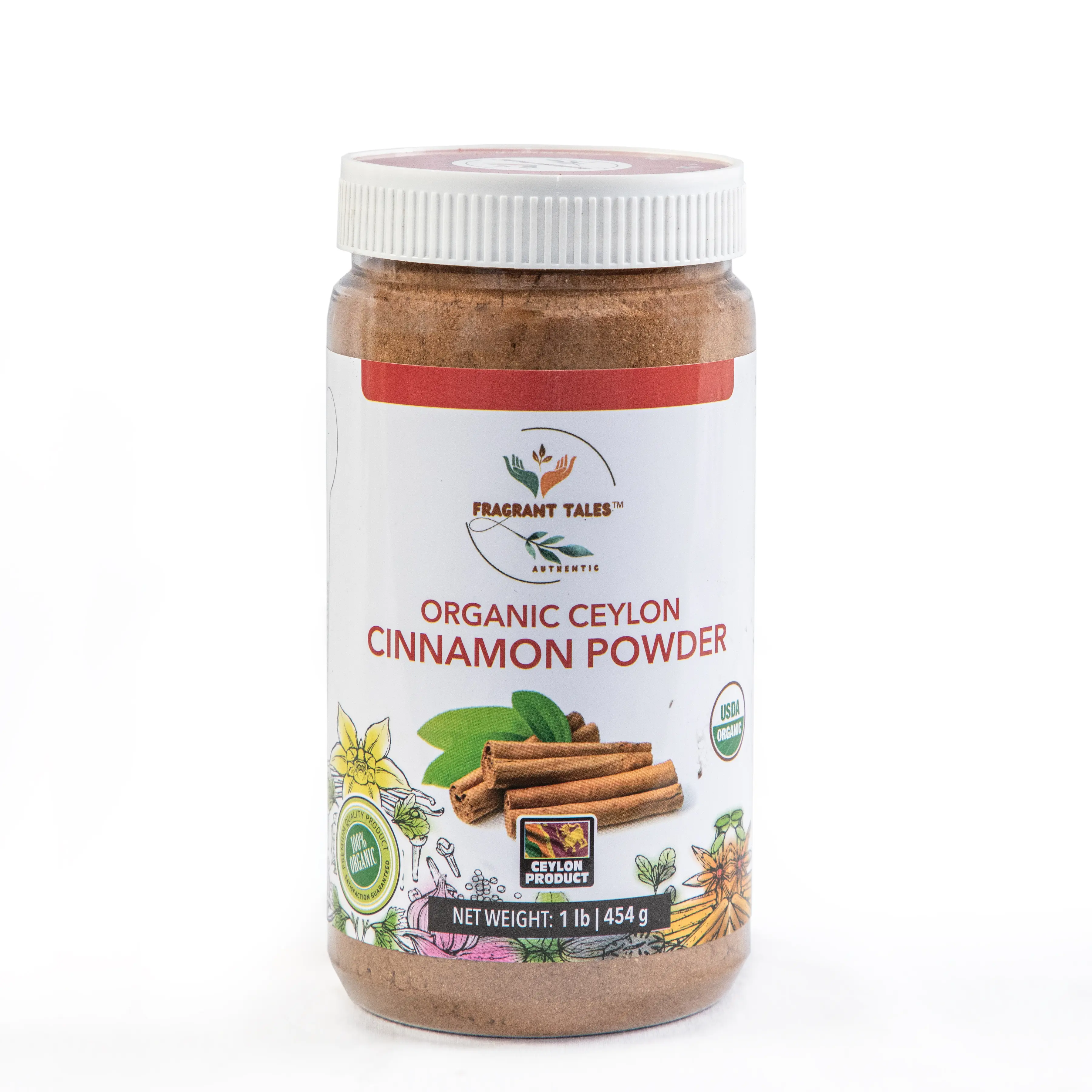 Premium Organic Ceylon Cinnamon Powder, 1 LB (454 grams), True Ceylon, USDA Certified, Pure Sri Lankan Cinnamon for Cooking and Spice Flavor Fiber