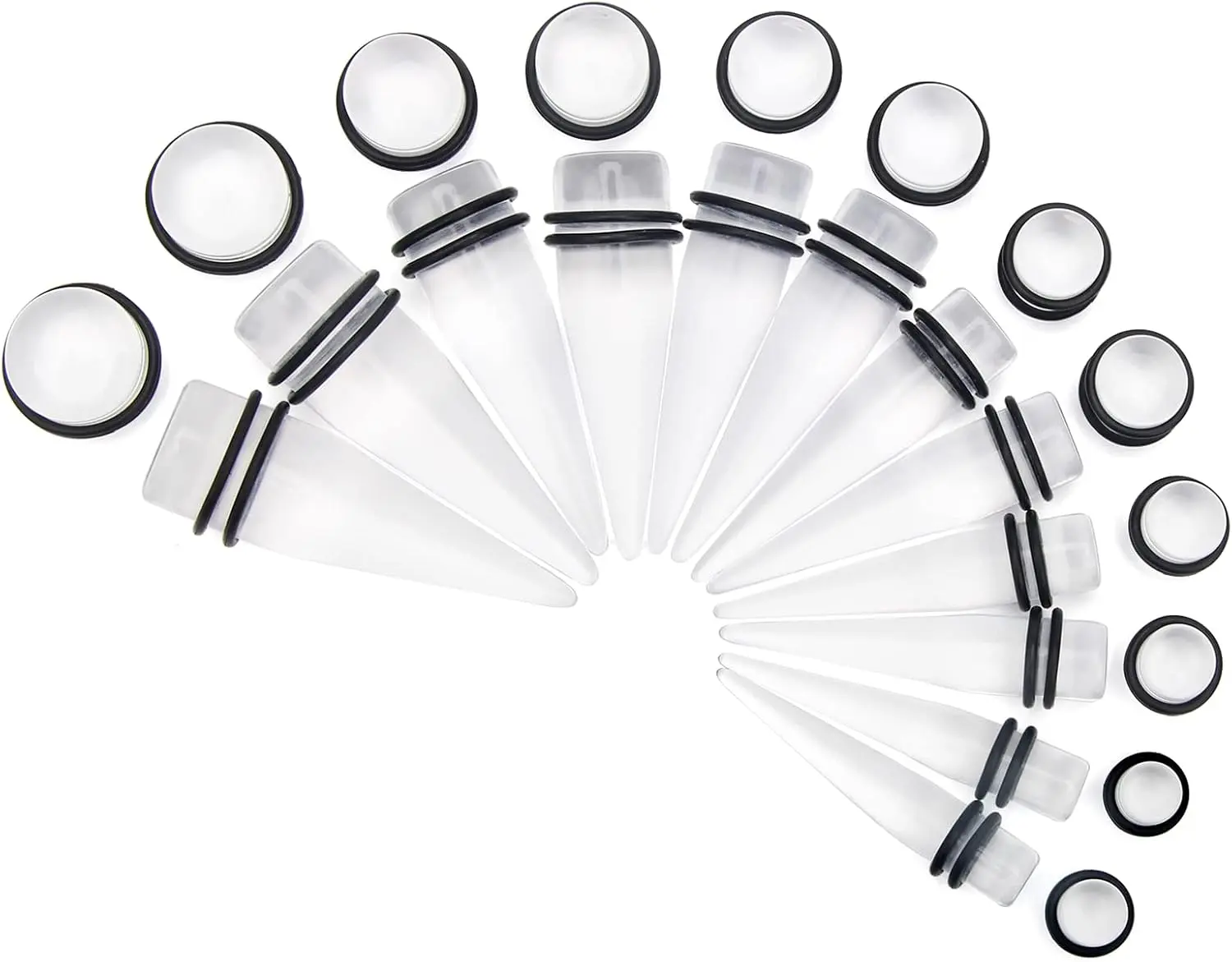 Big Ear Gauges Kit 24 Pieces Acrylic Tapers and Plugs Double O-Rings Stretching Set
