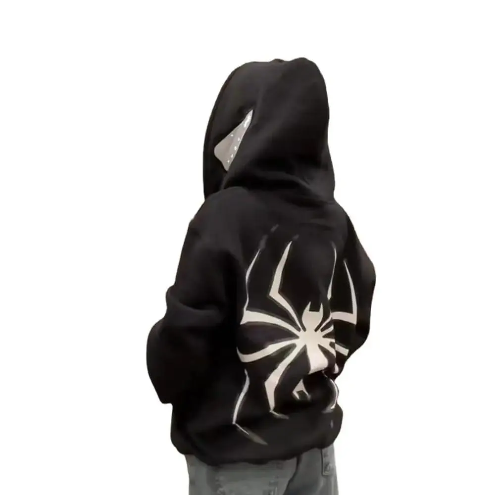 ZENMANCHEN Y2k Hoodie Men Spider Full Zip Hoodie Spiderman Jacket Hip Hop Aesthetic Graphic Hoodies Gothic Emo Grunge Hoodie (US Alpha Medium Regular Regular Black)