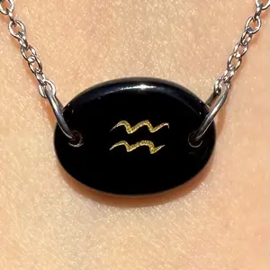 Black Obsidian Aquarius Zodiac Sign Crystal Necklace natural gemstone #handcrafted #hypoallergenic