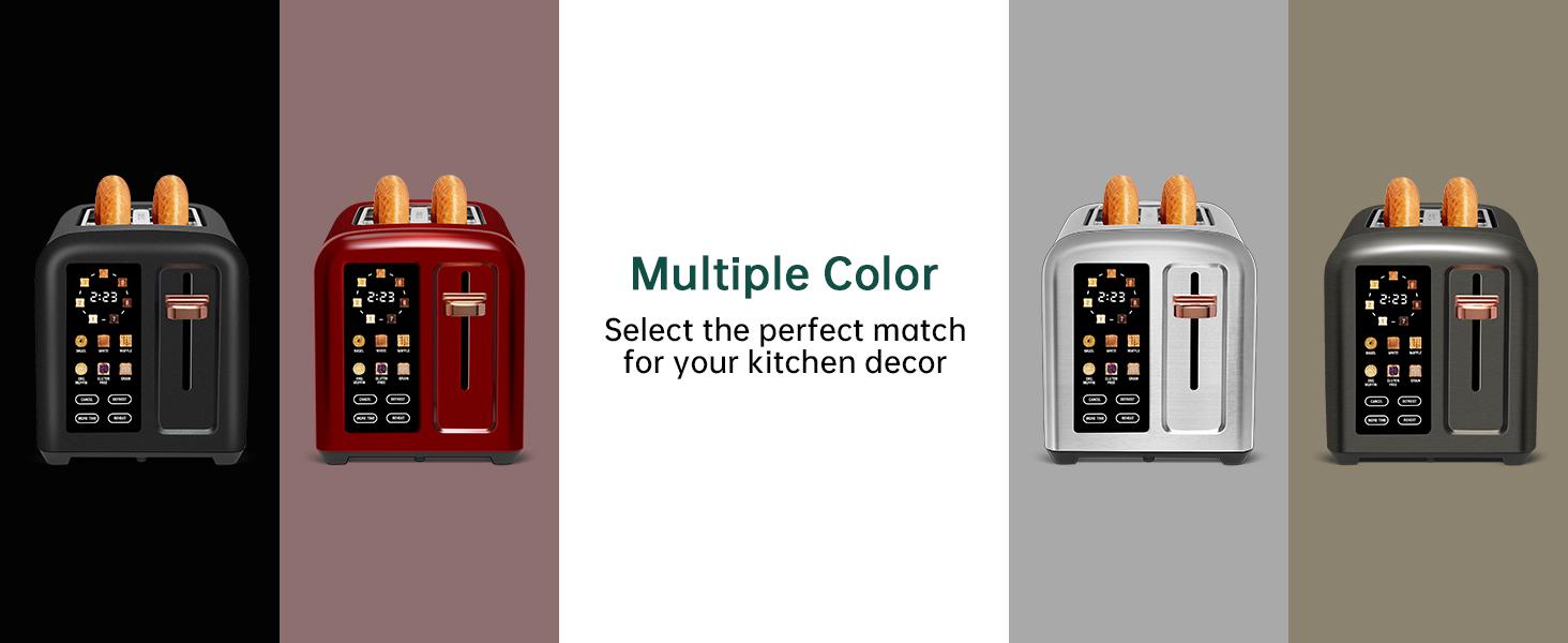 Toaster 2 Slice, Touch Control Stainless Toaster LCD Display, 50% Faster Heating Speed, 1.4'' Wide Slots, More Timer Functions, Removable Crumb Tray, 1350W, Dark Cherry