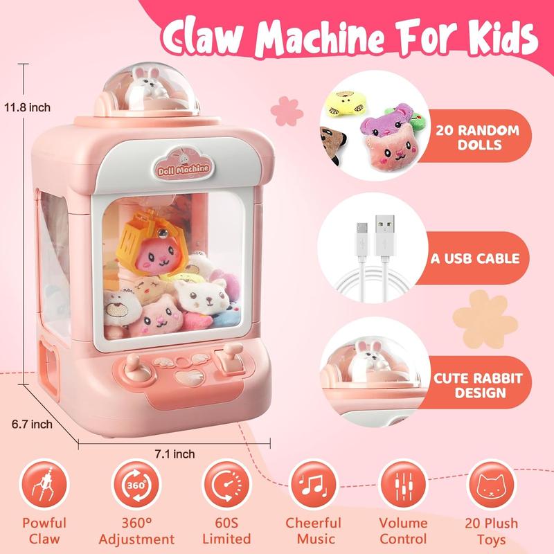 Claw Machine for Kids Mini Vending Machine Candy Grabber Prize Dispenser Toys for Girls Electronic Arcade Claw Game Machine with Lights Sound Rabbit Claw Ideal for Parties Birthdays