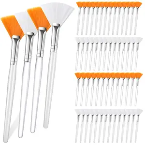 60 Pieces Soft Fan Brushes for Facials, Facial Applicator Brush for Women Girls, Esthetician Facial Brushes for Mud Clay Mask & Makeup, Yellow White