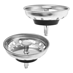 2 Pack - Kitchen Sink Strainer and Stopper Combo Basket Replacement for Standard 3-1/2 inch Drain, Stainless Steel Basket with Plastic Knob, Rubber Stopper Bottom
