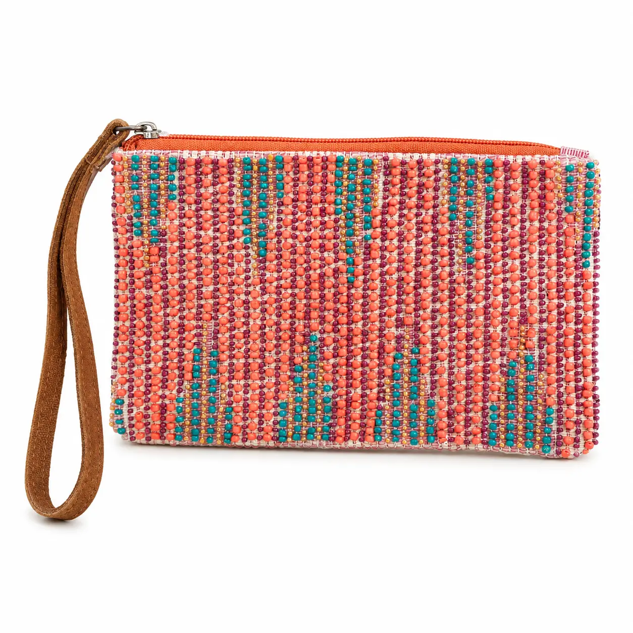 Coral Coast Beaded Wristlet for Coastal Cowgirl, Beach Use & Girls Who Love a Little Color - Berry-Toned, Hand-Beaded Inspired Design Women's Clutch Wristlet, Embedded Beads Women's Clutches & Wristlets, Beaded Statement Women's Clutches & Wristlets