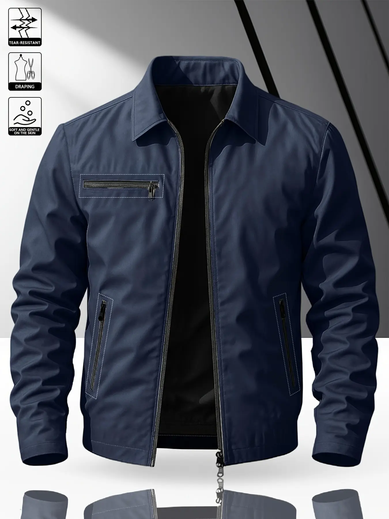 Men's Zipper Collar Long Sleeve Jacket Coat Collared, Colorblock Design, Casual Loose Fit, All-Season Worn, Durable & Versatile, Street Fashion Outerwear, Casual Outerwears, Fashionable Jacket, Zippered Jacket