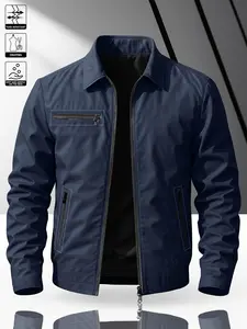 Men's Zipper Collar Long Sleeve Jacket Coat Collared, Colorblock Design, Casual Loose Fit, All-Season Worn, Durable & Versatile, Street Fashion Outerwear