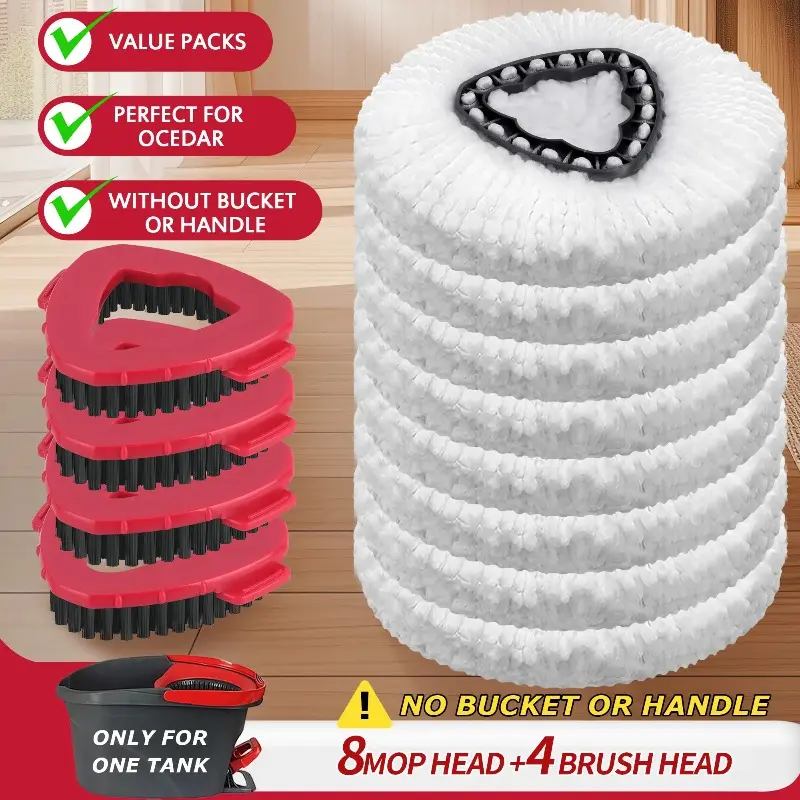 For O-cedar Microfiber Spin Mop Heads Refills & Scrub Brush for O-Cedar Easywring Spin Mop 1 Tank System Scrub Replacement Deep Cleaning Pack Spin Mop Accessories Spin Mop Replacements