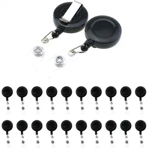 20 Badge Reel Retractable Badge Clips Suitable for ID Cards, Keychains, Whistles, lanyards, School Offices (Black) Retractable Badge Holders